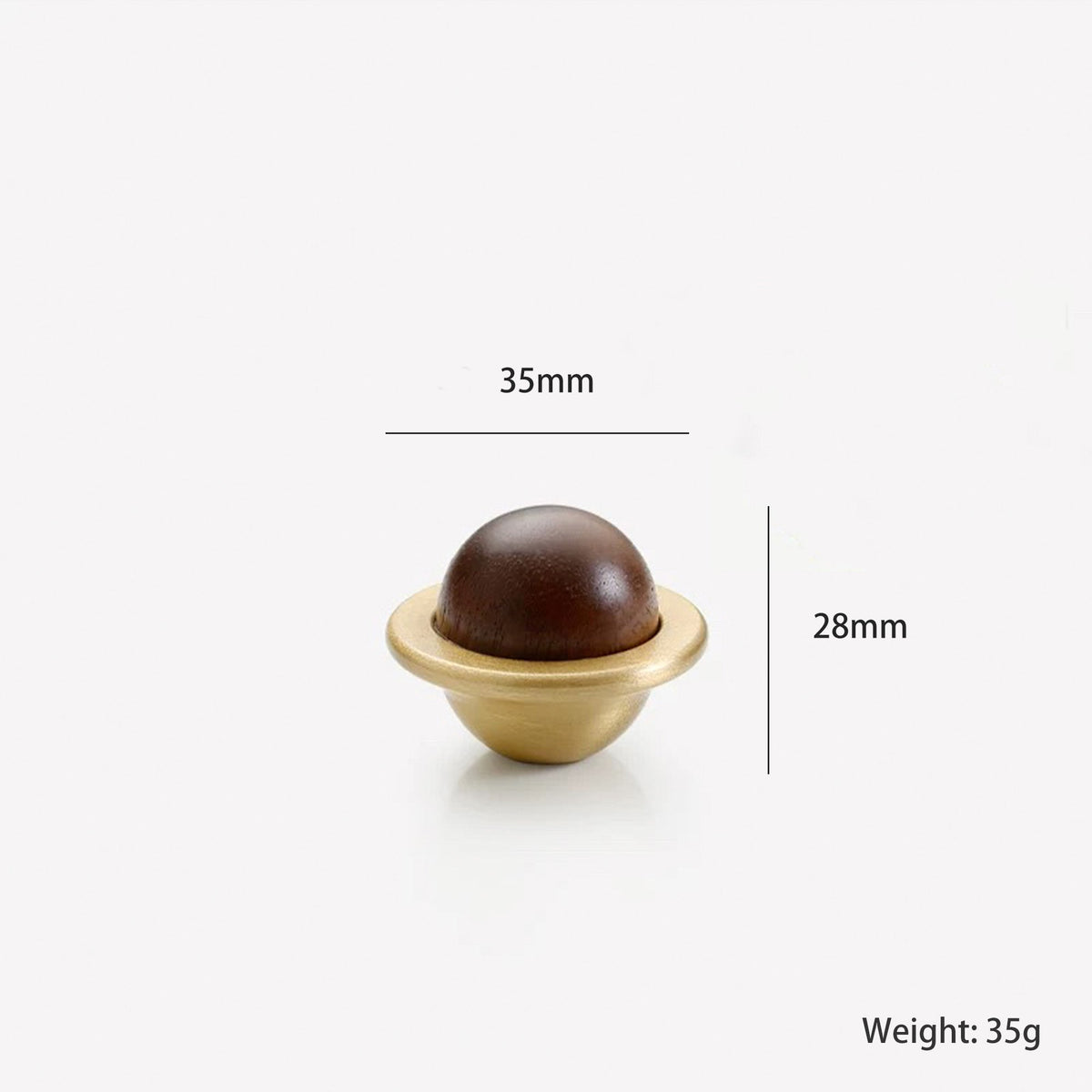 Walnut Wood and Solid Brass Cabinet Knob Planet Shape