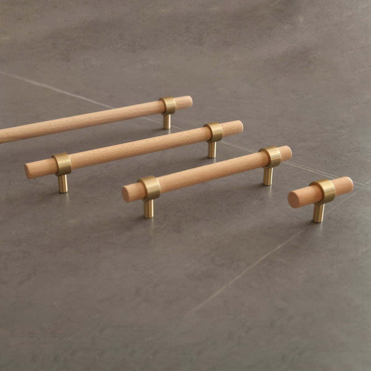 Beech Wood Cabinet Pull with Solid Brass