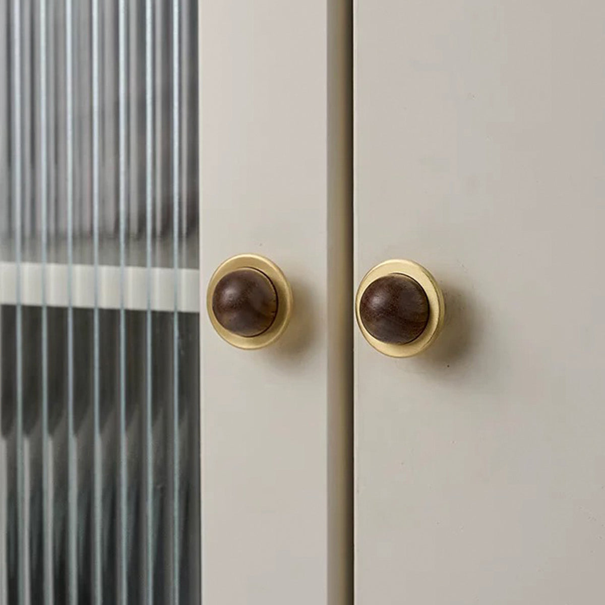 Walnut Wood and Solid Brass Cabinet Knob Planet Shape