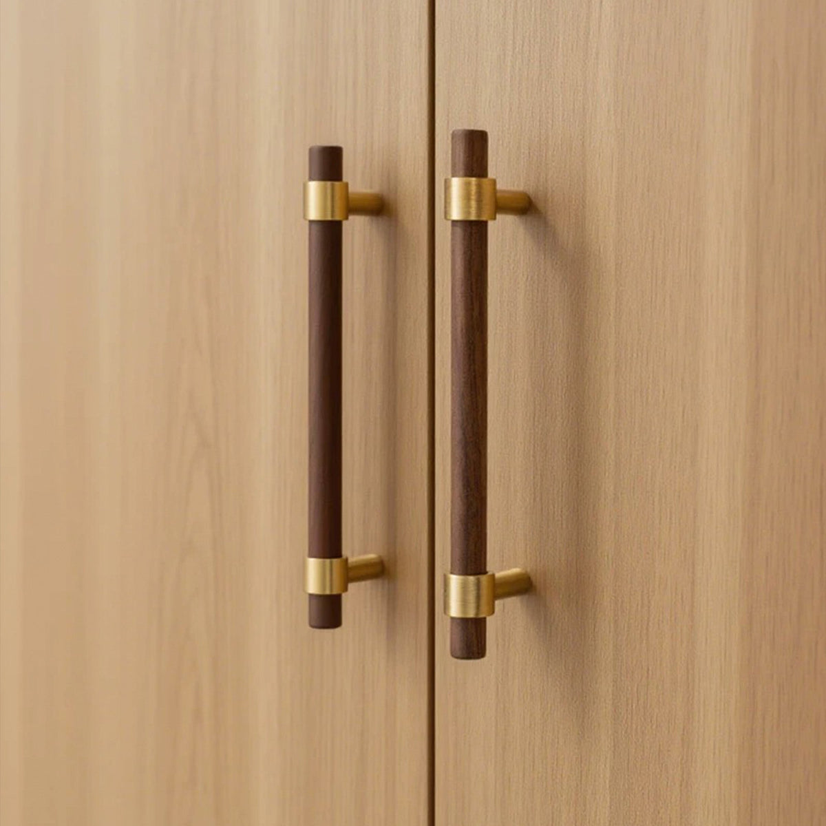 Walnut Wood Cabinet Pull with Solid Brass